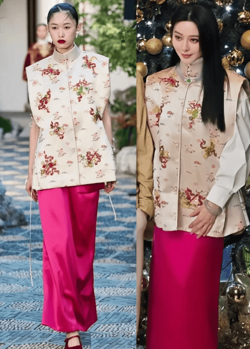 ！穿中式马甲配芭比粉裙不仅不土意外美得贵气十足AG真人游戏第一品牌43岁范冰冰胖了反而更美了(图5)
